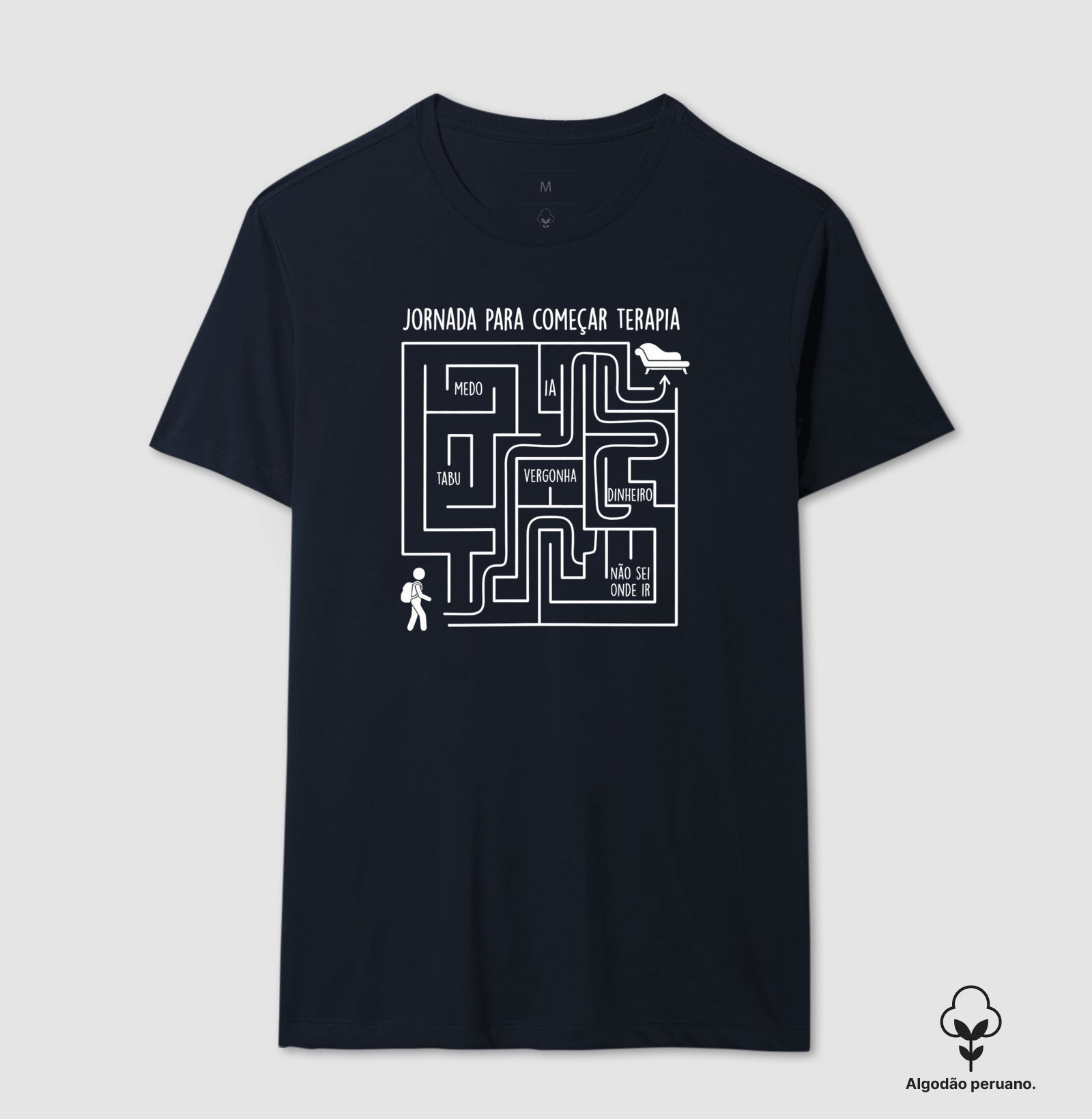 Camiseta Algodão Peruano Psicologia "Jornada Para Começar Terapia" | O Labirinto do Acolhimento