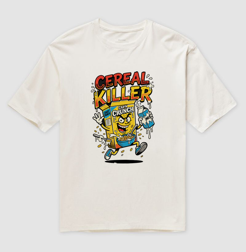 Camiseta Oversized Cereal Killer: Trocadilho de Cereal - Pop Art HQ