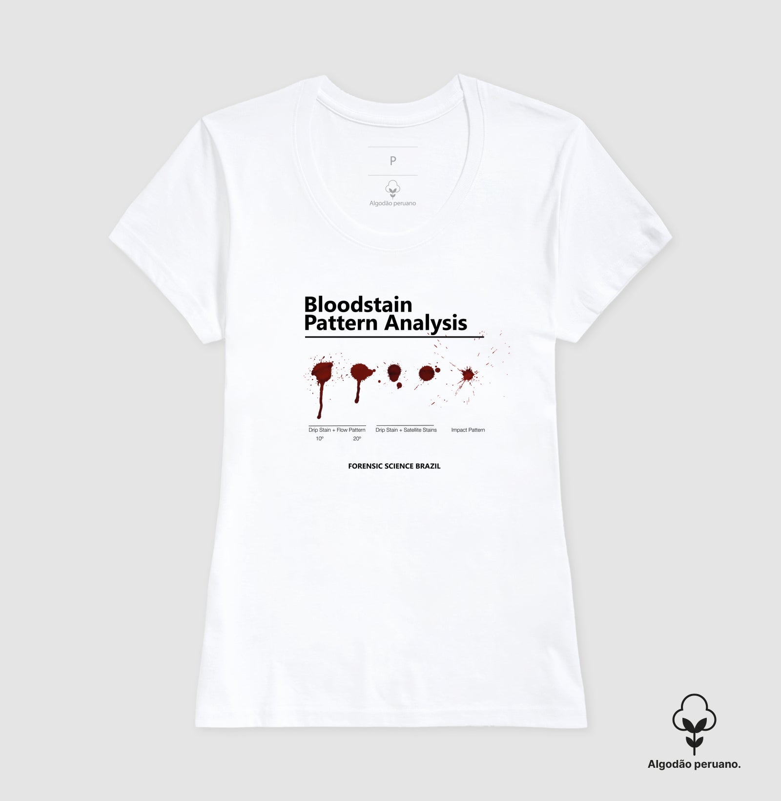 Camiseta Algodão Peruano Ciência Forense - Análise de Padrões de Sangue (BPA) | True Crime