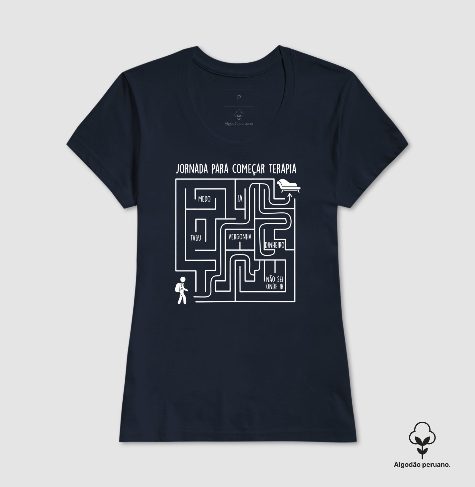 Camiseta Algodão Peruano Psicologia "Jornada Para Começar Terapia" | O Labirinto do Acolhimento