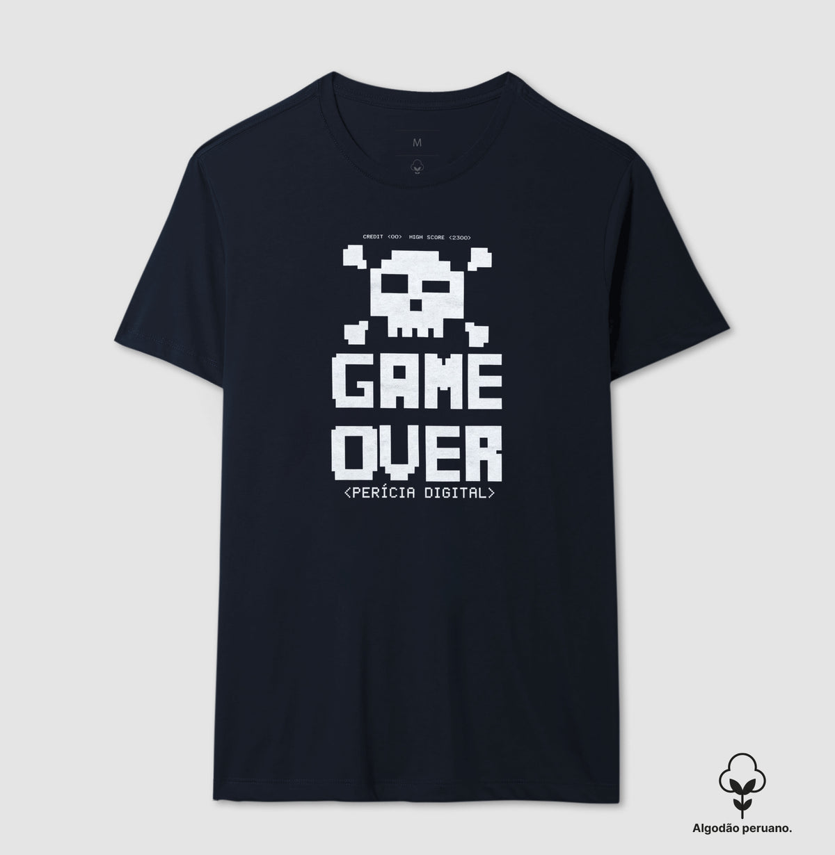 Camiseta Algodão Peruano Perícia Digital Game Over & Pixel Art Retro