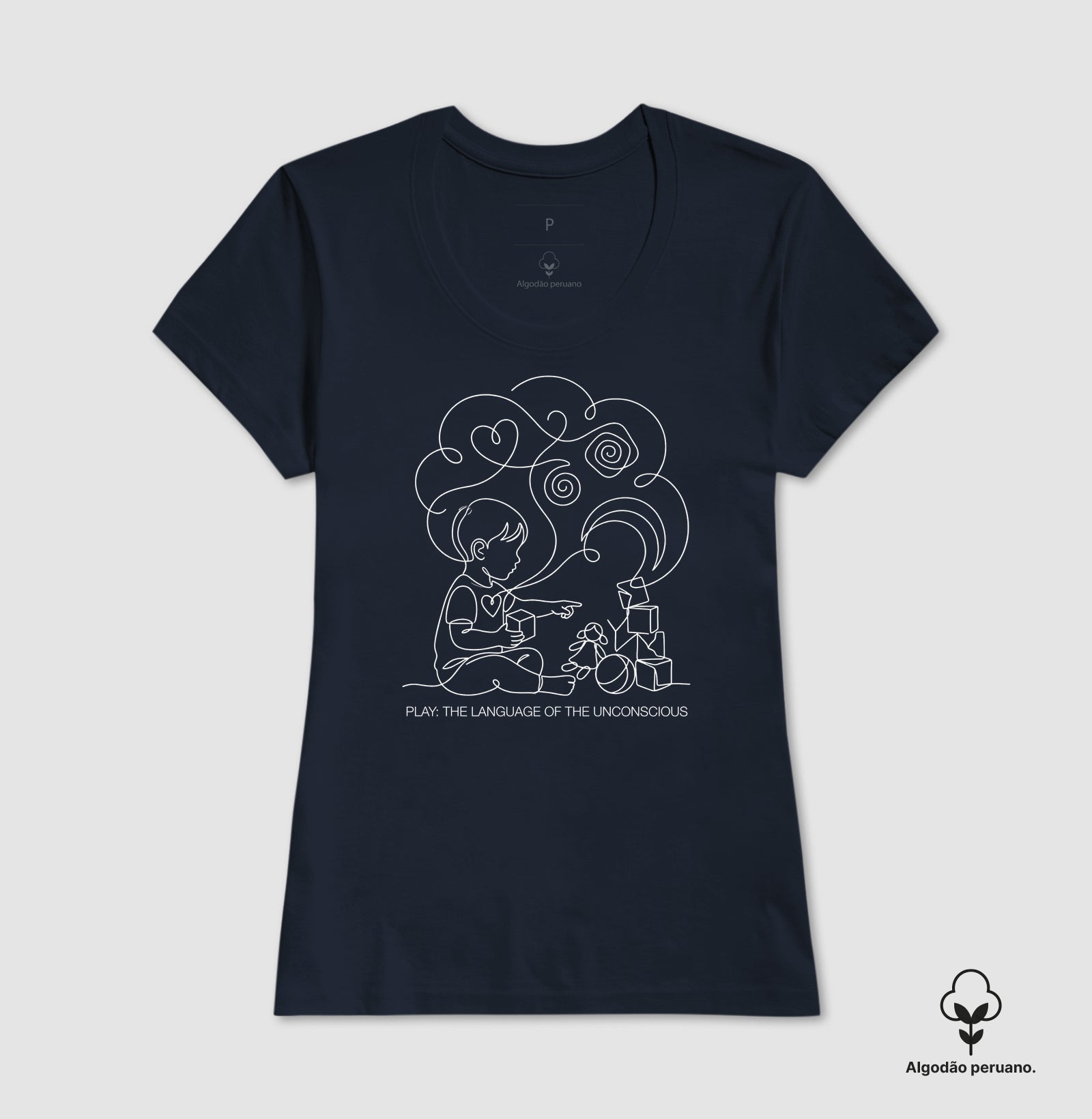 Camiseta Algodão Peruano Psicanálise Melanie Klein - A Linguagem do Brincar (Play: the language of the unconscious)  | Ilustração Contínua