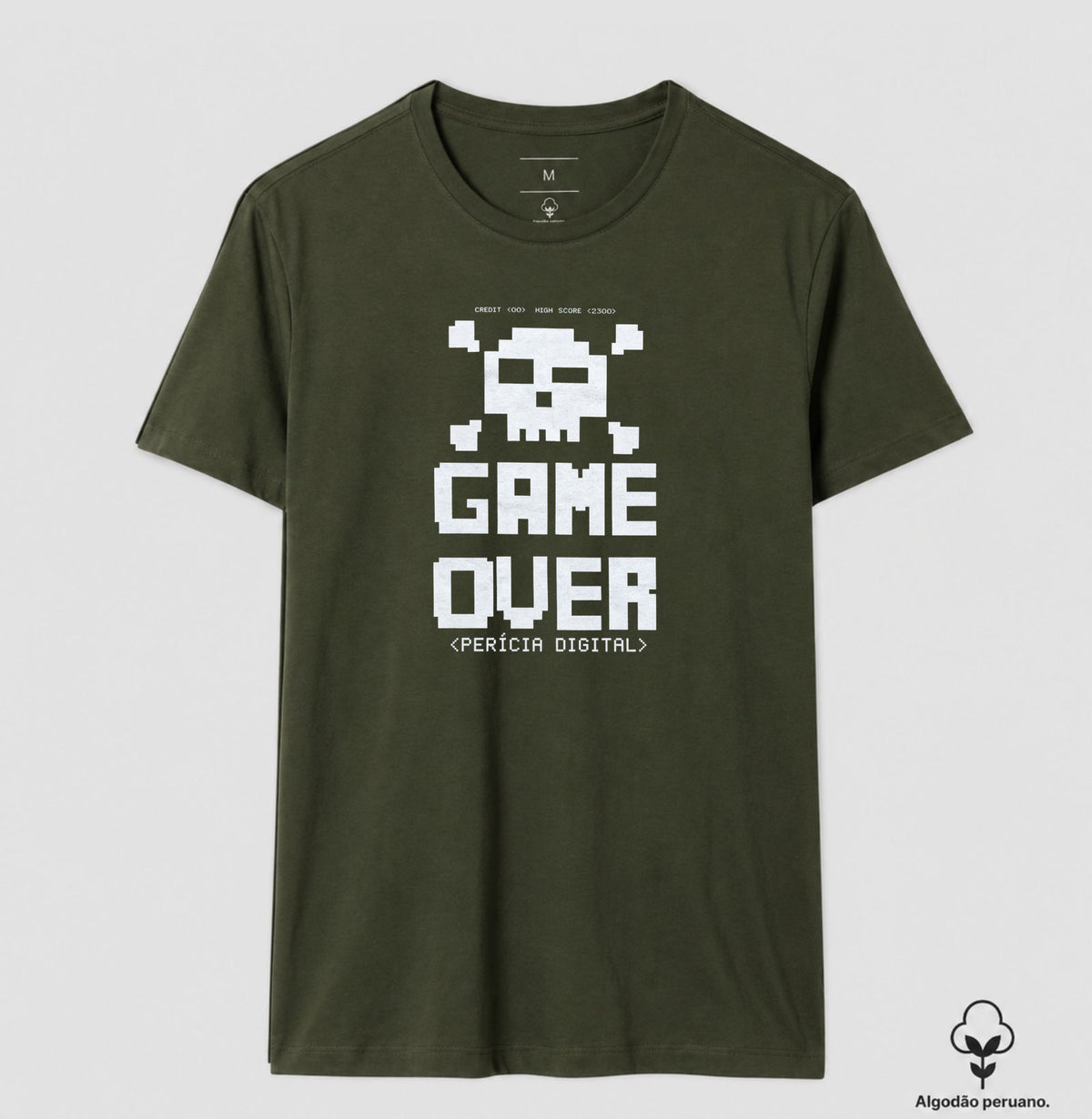Camiseta Algodão Peruano Perícia Digital Game Over & Pixel Art Retro