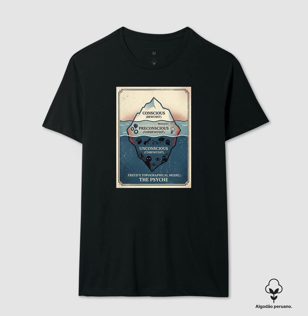 Camiseta Algodão Peruano Psicanálise Freud - Primeira Tópica (Iceberg Topographical Model) | Vintage Poster