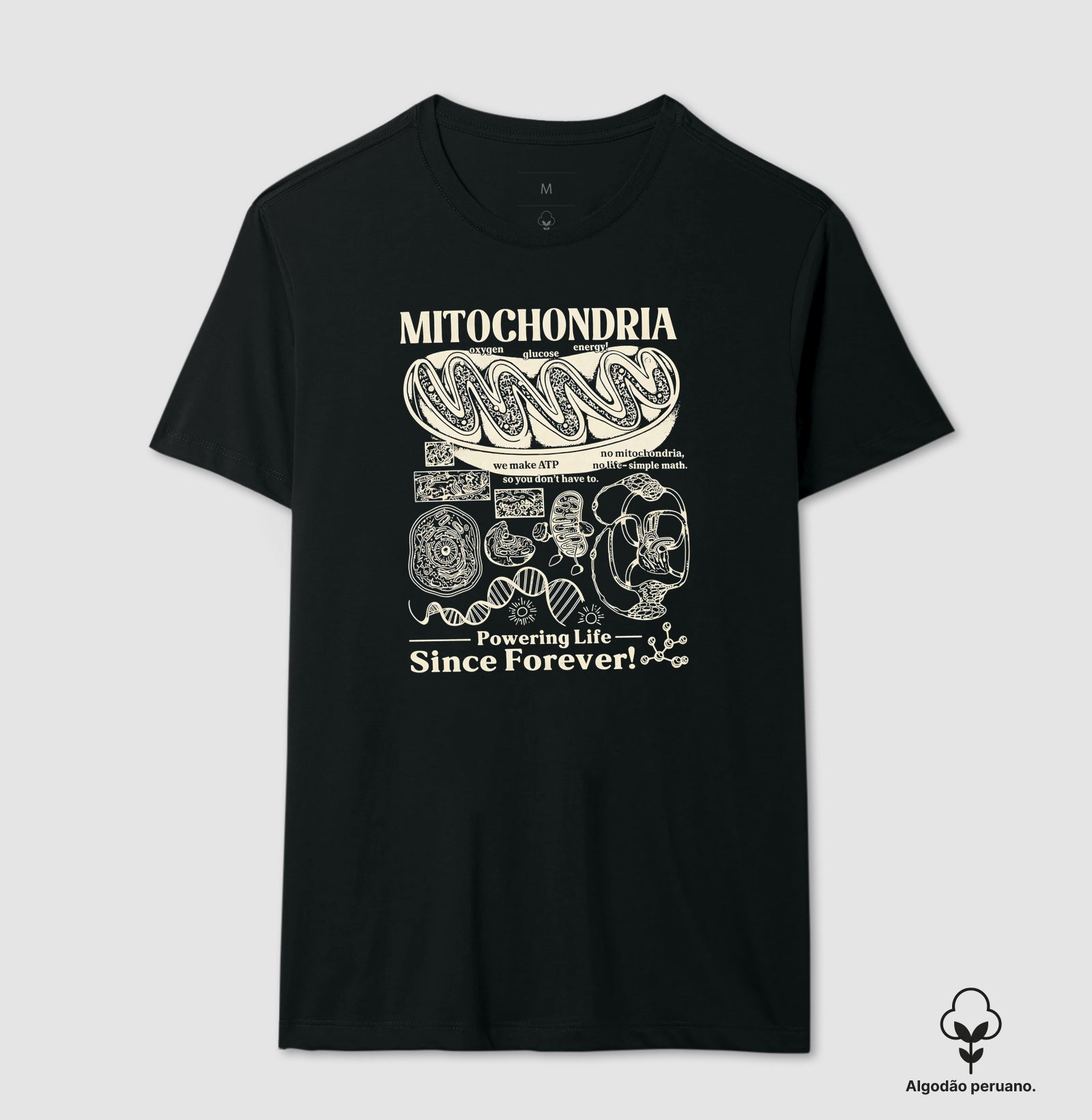 Camiseta Algodão Peruano "Mitochondria: Powering Life" | A Usina de Força da Vida