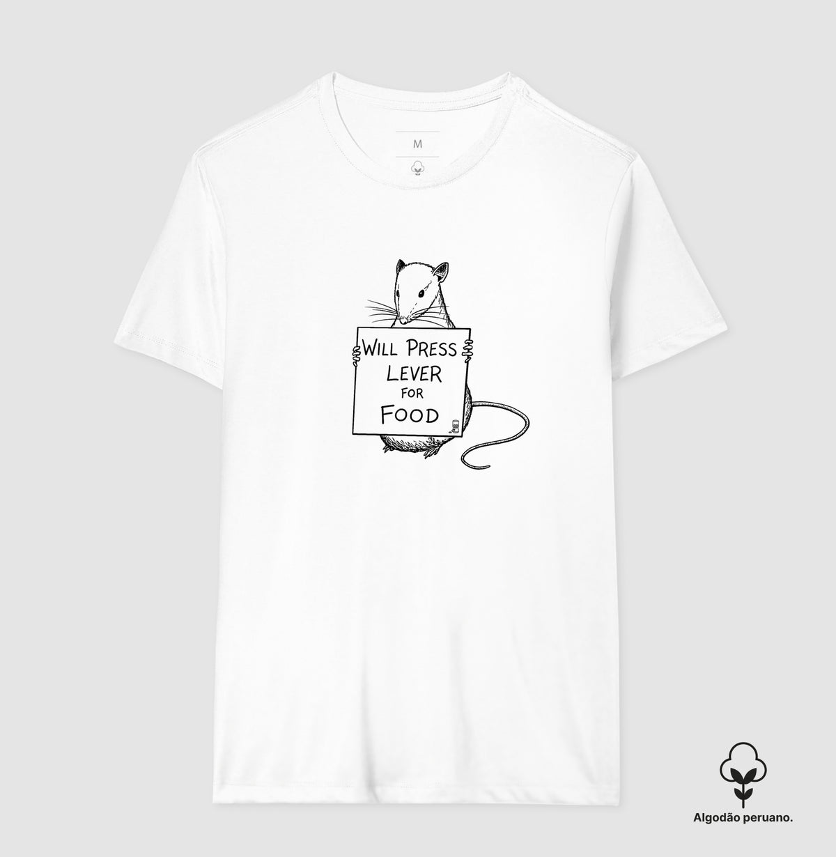 Camiseta Algodão Peruano Behaviorismo "Will Press Lever For Food" | B.F. Skinner & Condicionamento Operante