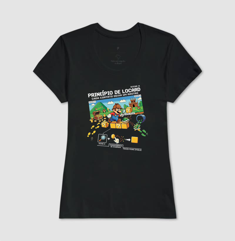 Camiseta Criminalística Locard - Transferência de Evidência 8-Bits | Forensic Gamer