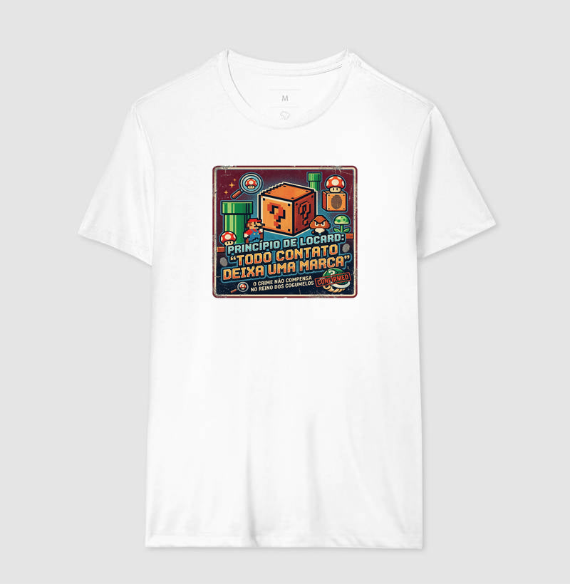 Camiseta Criminalística Princípio de Locard - Todo Contato Deixa uma Marca Rastro | Retrô Gamer