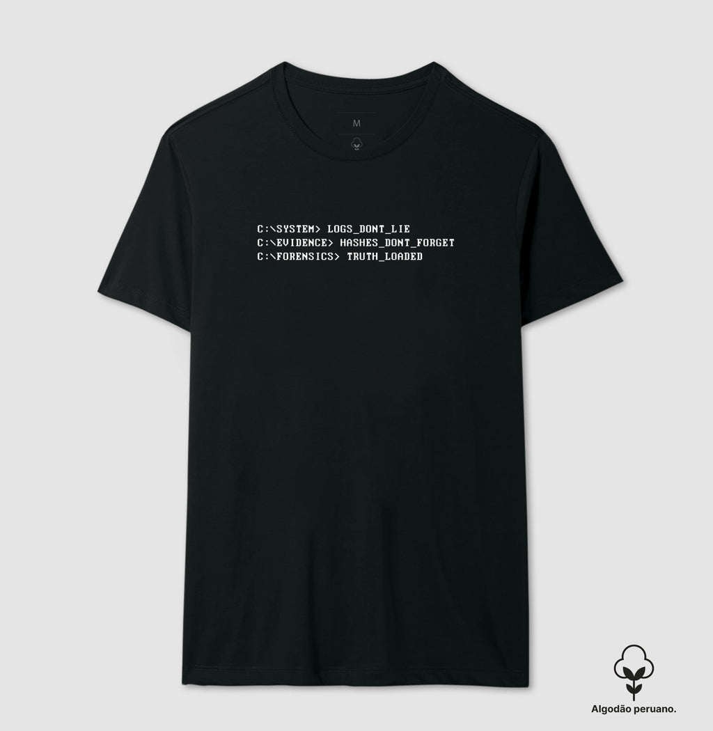Camiseta Algodão Peruano "Logs Don't Lie" | O Código Forense