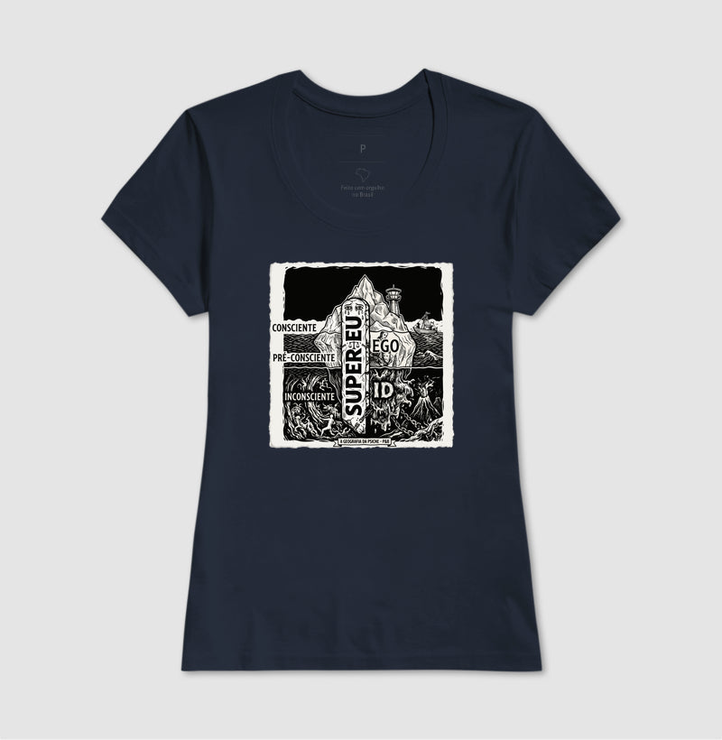 Camiseta Psicanálise Freud - Geografia da Psique (1ª e 2ª Tópica) | Xilogravura Clássica