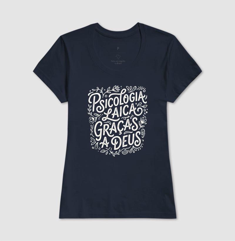 Camiseta "Psicologia Laica Graças a Deus" | Edição Hand Lettering