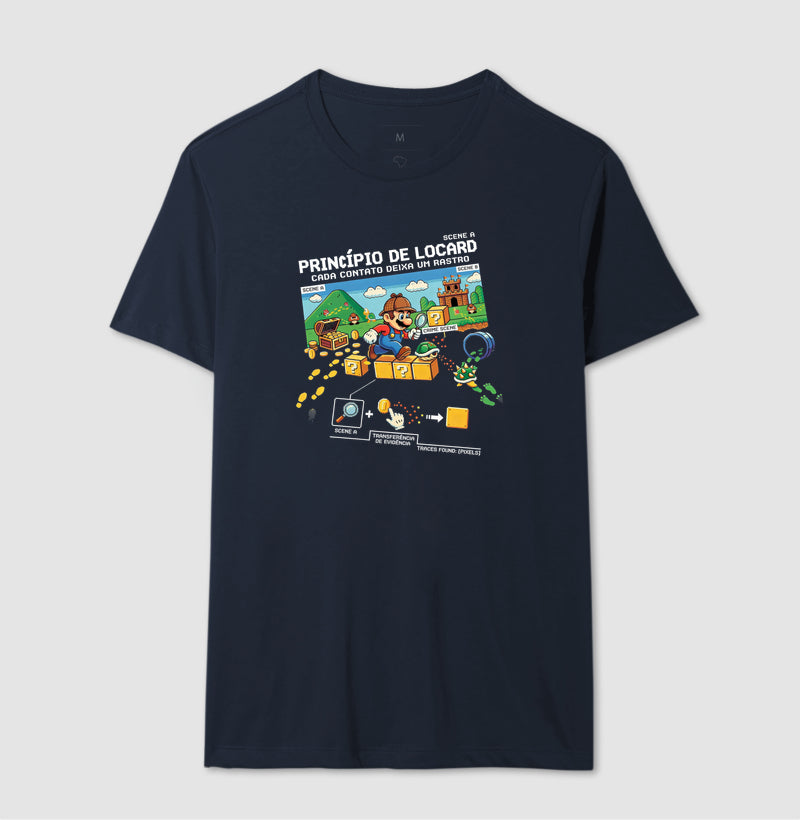 Camiseta Criminalística Locard - Transferência de Evidência 8-Bits | Forensic Gamer