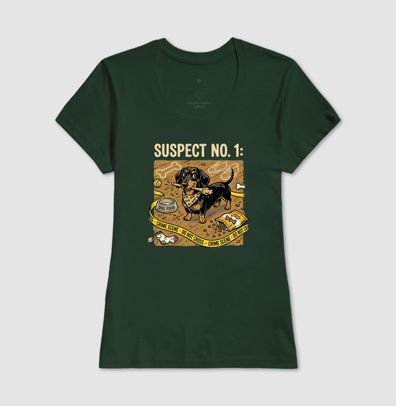 Camiseta Cena do Crime - Suspeito Nº 1 (salsicha) | Humor Forense Pet
