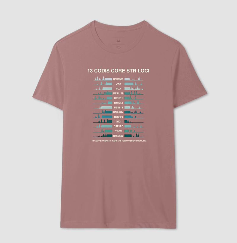 Camiseta Genética Forense - Os 13 Marcadores CODIS (Perfil de DNA) | Moda Científica