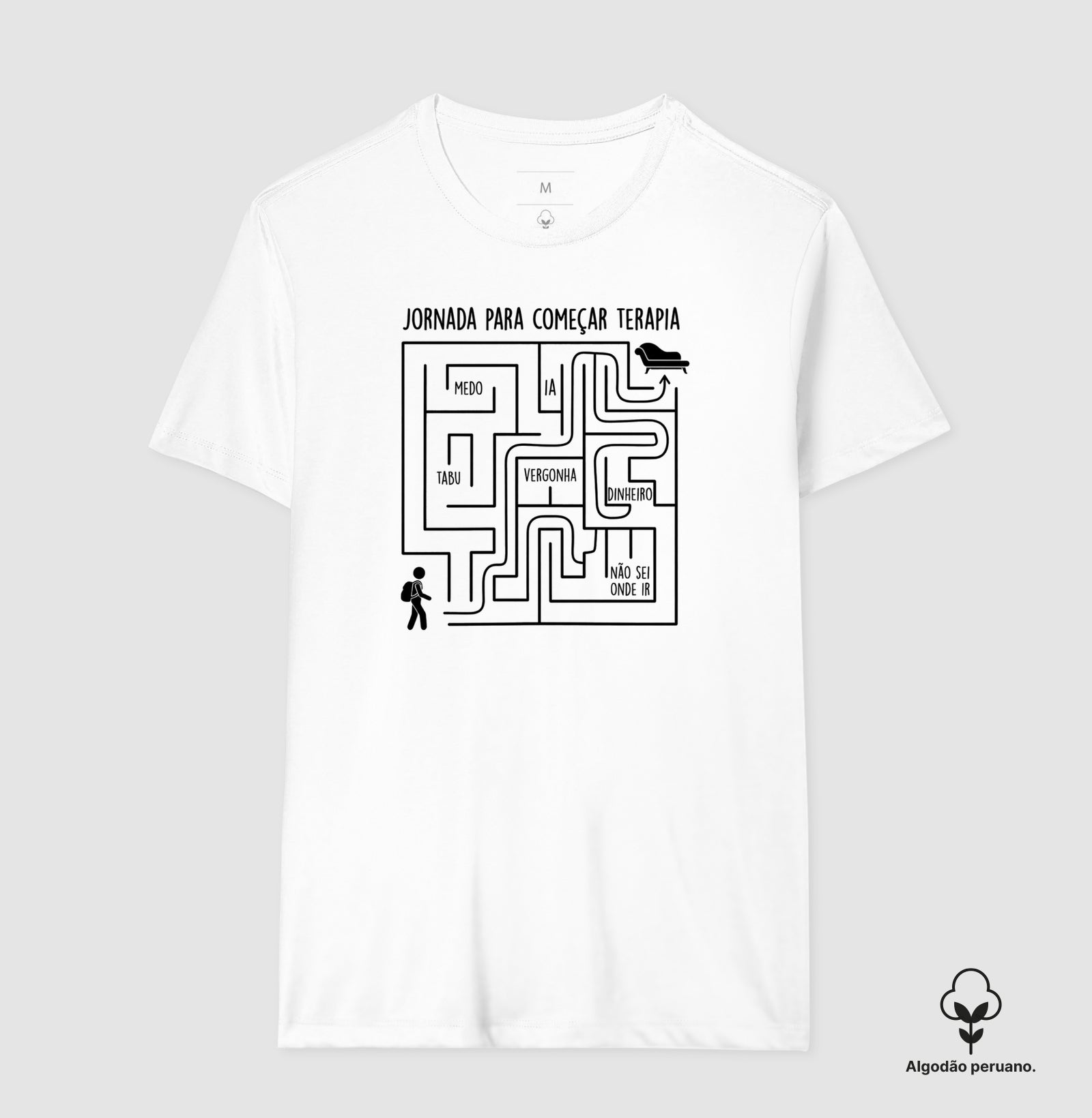 Camiseta Algodão Peruano Psicologia "Jornada Para Começar Terapia" | O Labirinto do Acolhimento