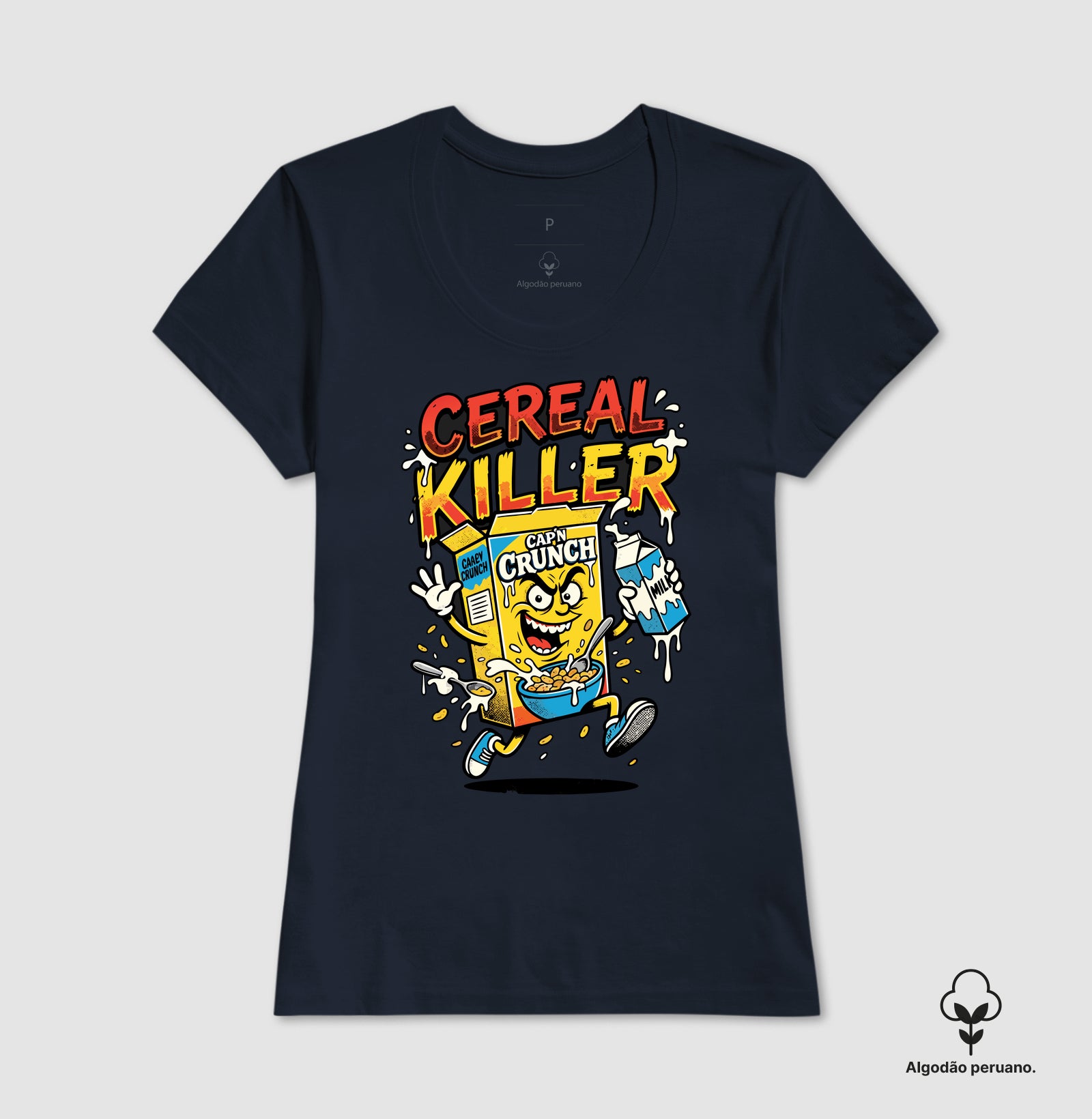 Camiseta Algodão Peruano Cereal Killer: Trocadilho de Cereal - Pop Art HQ