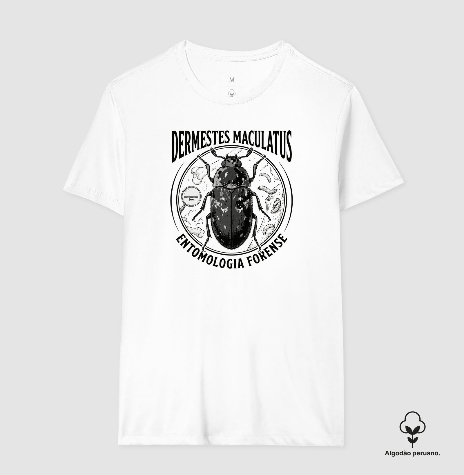 Camiseta Algodão Peruano Besouro Dermestes Maculatus | Entomologia Forense