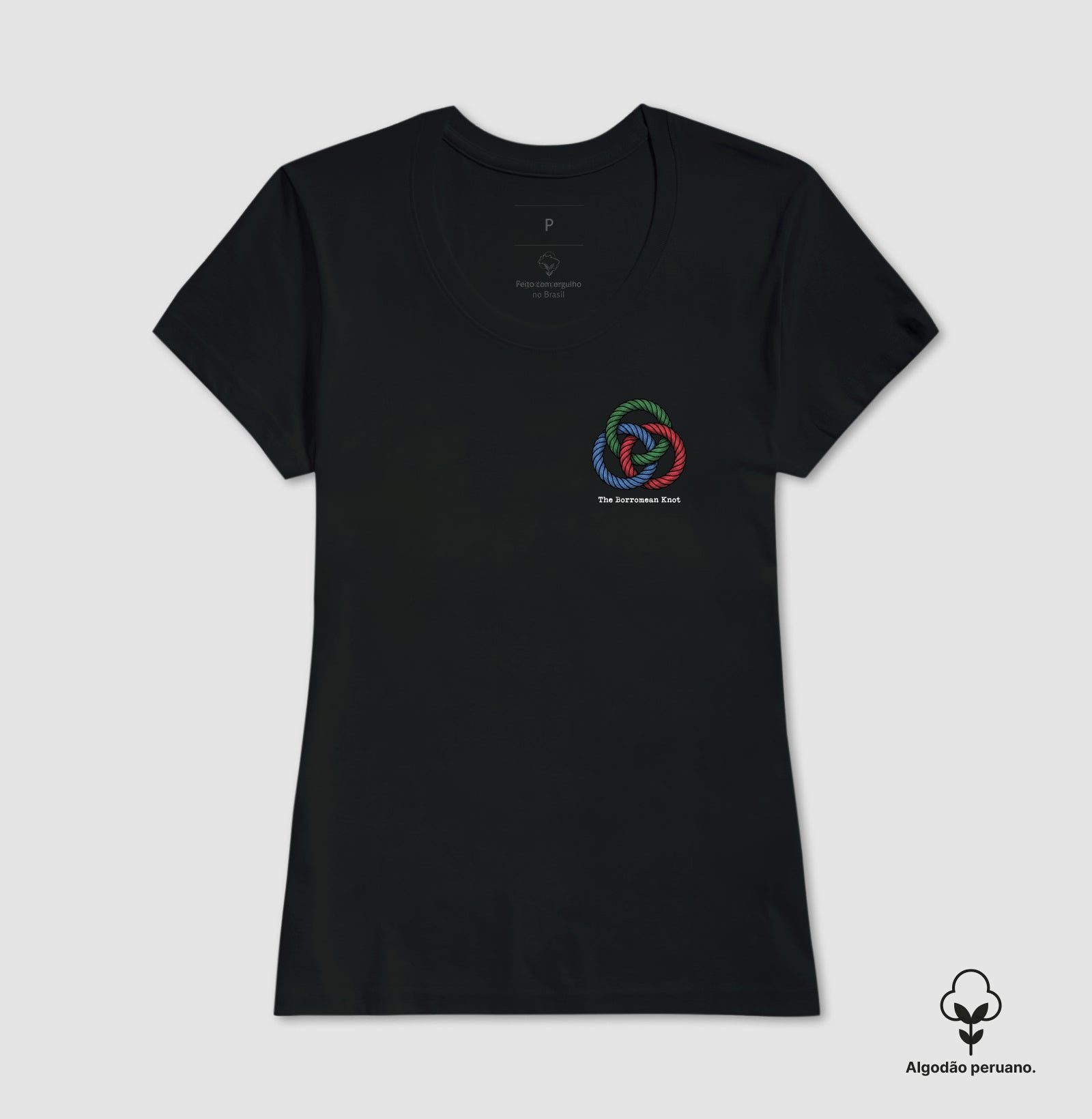 Camiseta Algodão Peruano Psicanálise Lacan - O Nó Borromeano (Topologia) | Minimalista