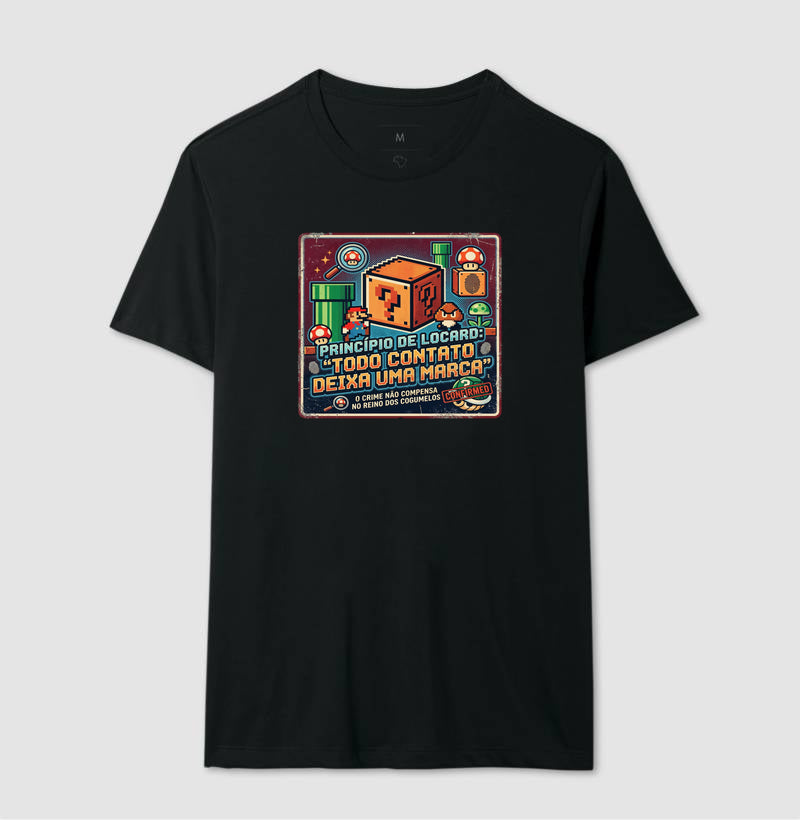 Camiseta Criminalística Princípio de Locard - Todo Contato Deixa uma Marca Rastro | Retrô Gamer