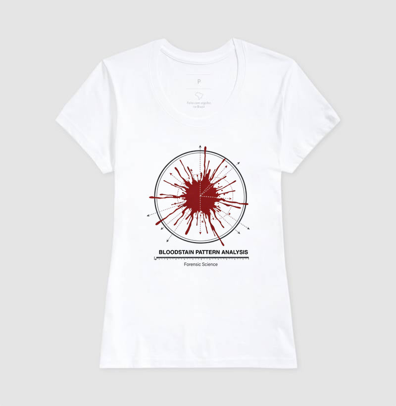 Camiseta Perícia Forense - Diagrama Direcional de Sangue (BPA) | Coleção True Crime