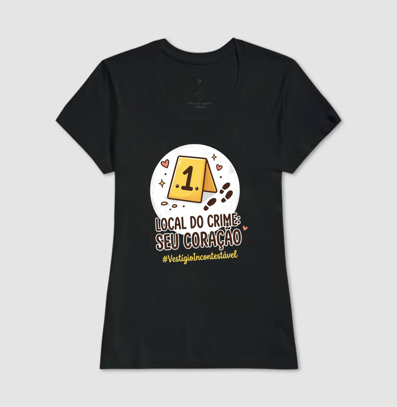 Camiseta Criminalística Romântica "Local do Crime: Seu Coração" | #VestígioIncontestável