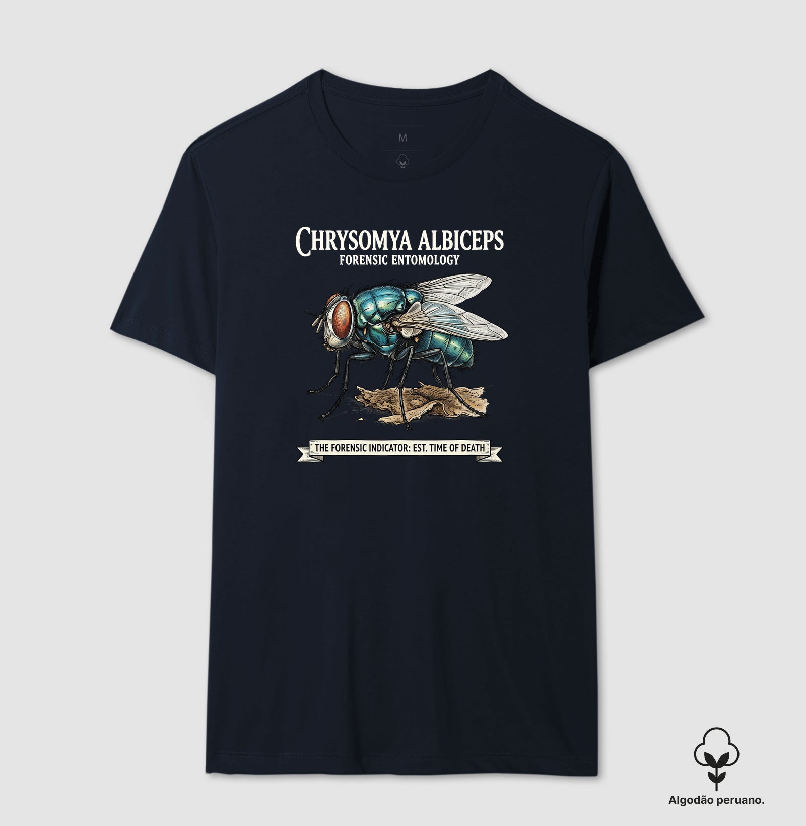 Camiseta Algodão Peruano Entomologia Forense - Chrysomya Albiceps (Est. Time of Death) | Graphic Tee