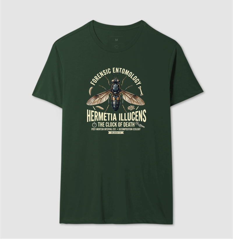 Camiseta "Entomologia Forense" | O Relógio da Morte (Hermetia illucens)