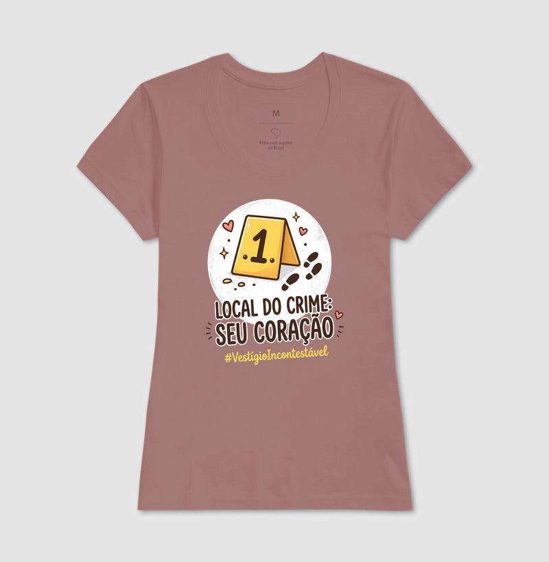 Camiseta Criminalística Romântica "Local do Crime: Seu Coração" | #VestígioIncontestável