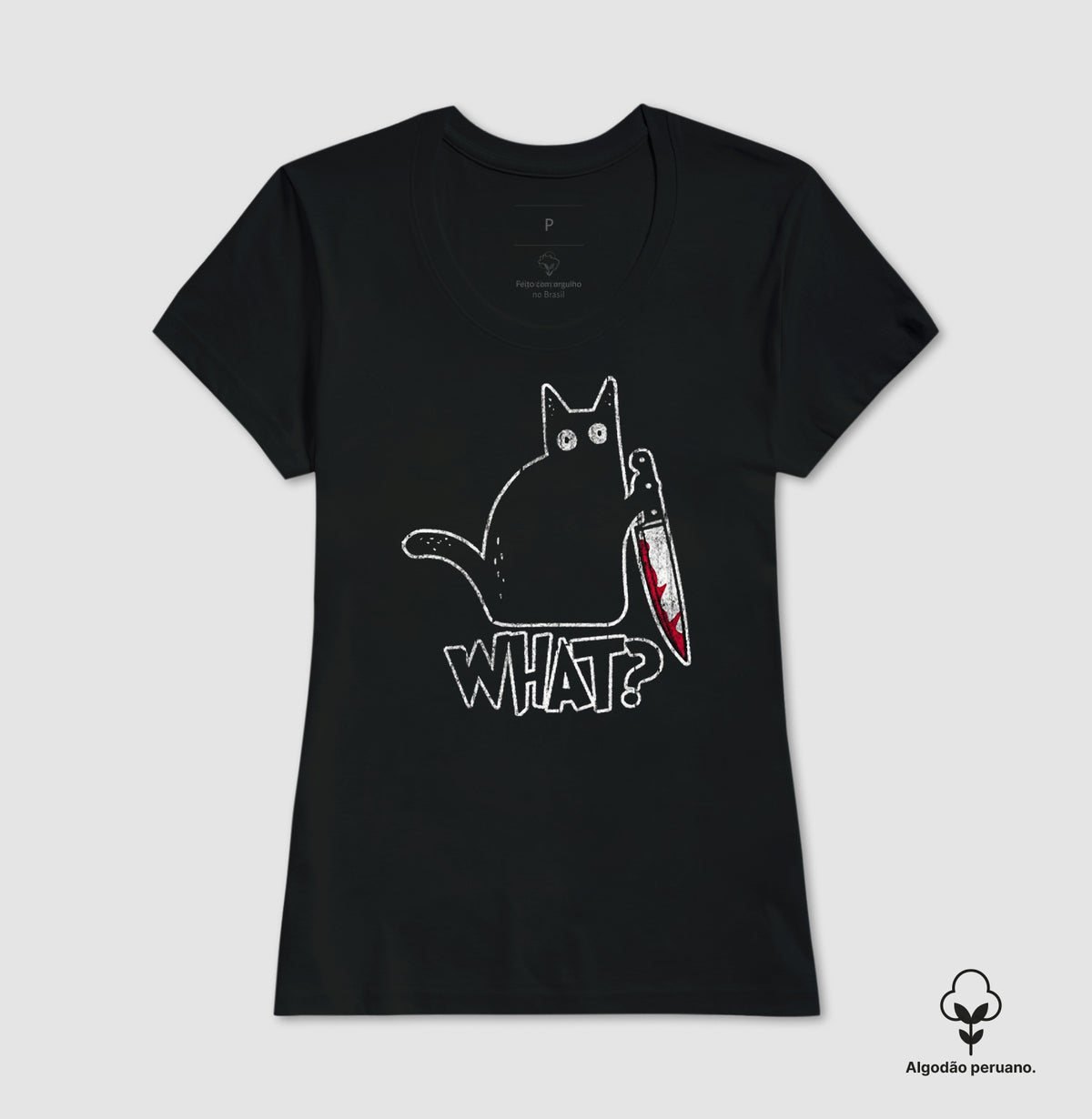 Camiseta Algodão Peruano Gato "What?" | O Suspeito Sem Remorso