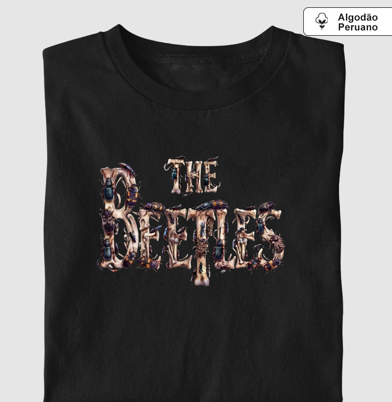 Camiseta Algodão Peruano Entomologia Forense "The Beetles" | Coleópteros & Rock 'n' Roll