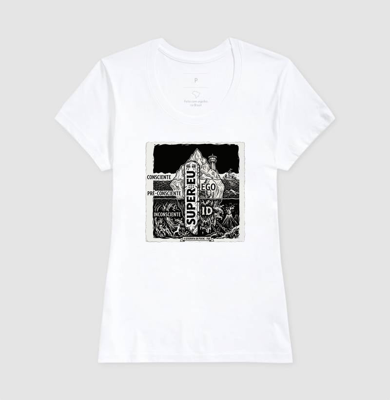 Camiseta Psicanálise Freud - Geografia da Psique (1ª e 2ª Tópica) | Xilogravura Clássica
