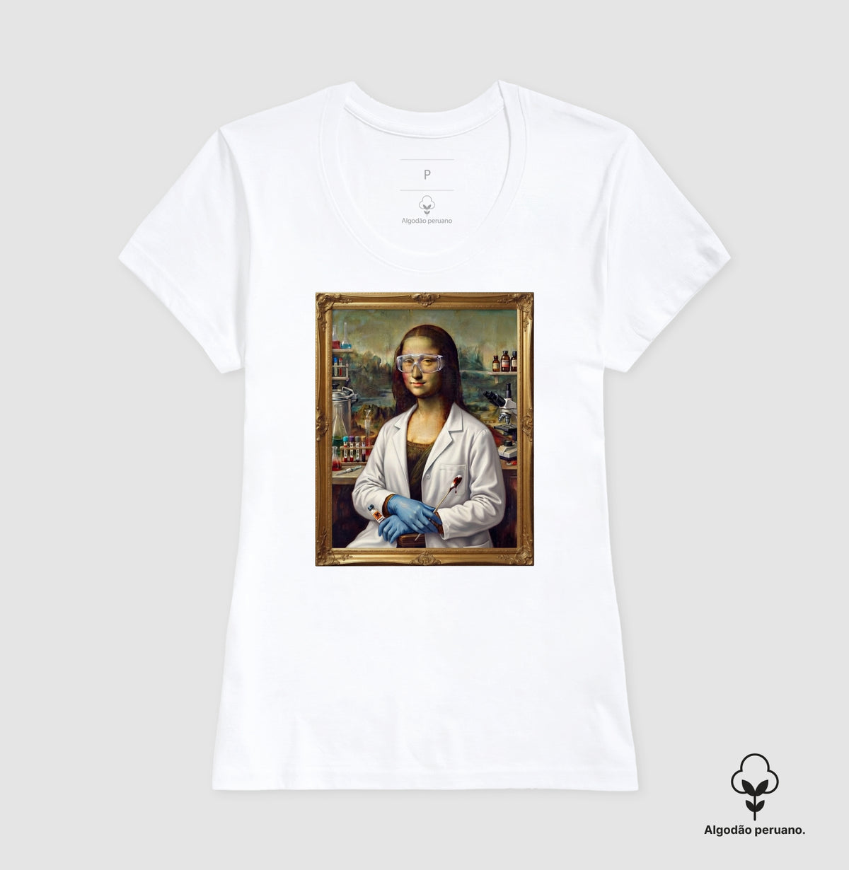 Camiseta Algodão Peruano "Mona Lisa Perita" | A Gioconda no Laboratório Forense