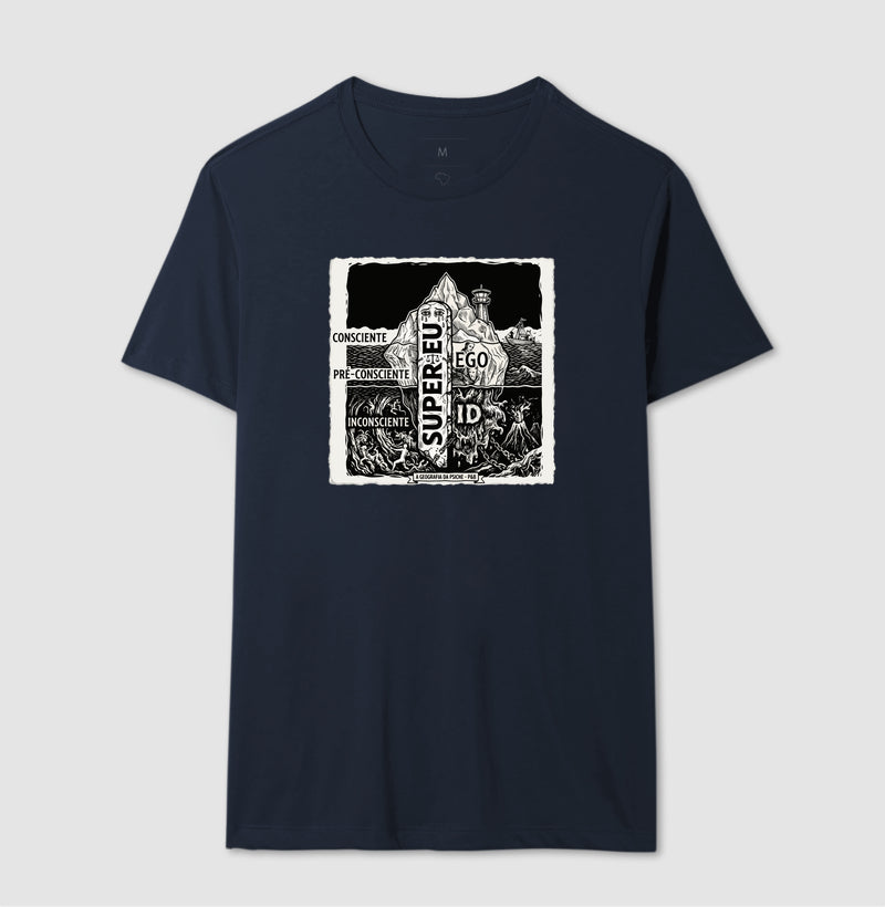 Camiseta Psicanálise Freud - Geografia da Psique (1ª e 2ª Tópica) | Xilogravura Clássica