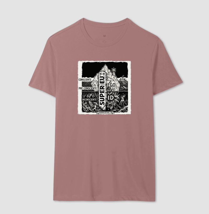 Camiseta Psicanálise Freud - Geografia da Psique (1ª e 2ª Tópica) | Xilogravura Clássica