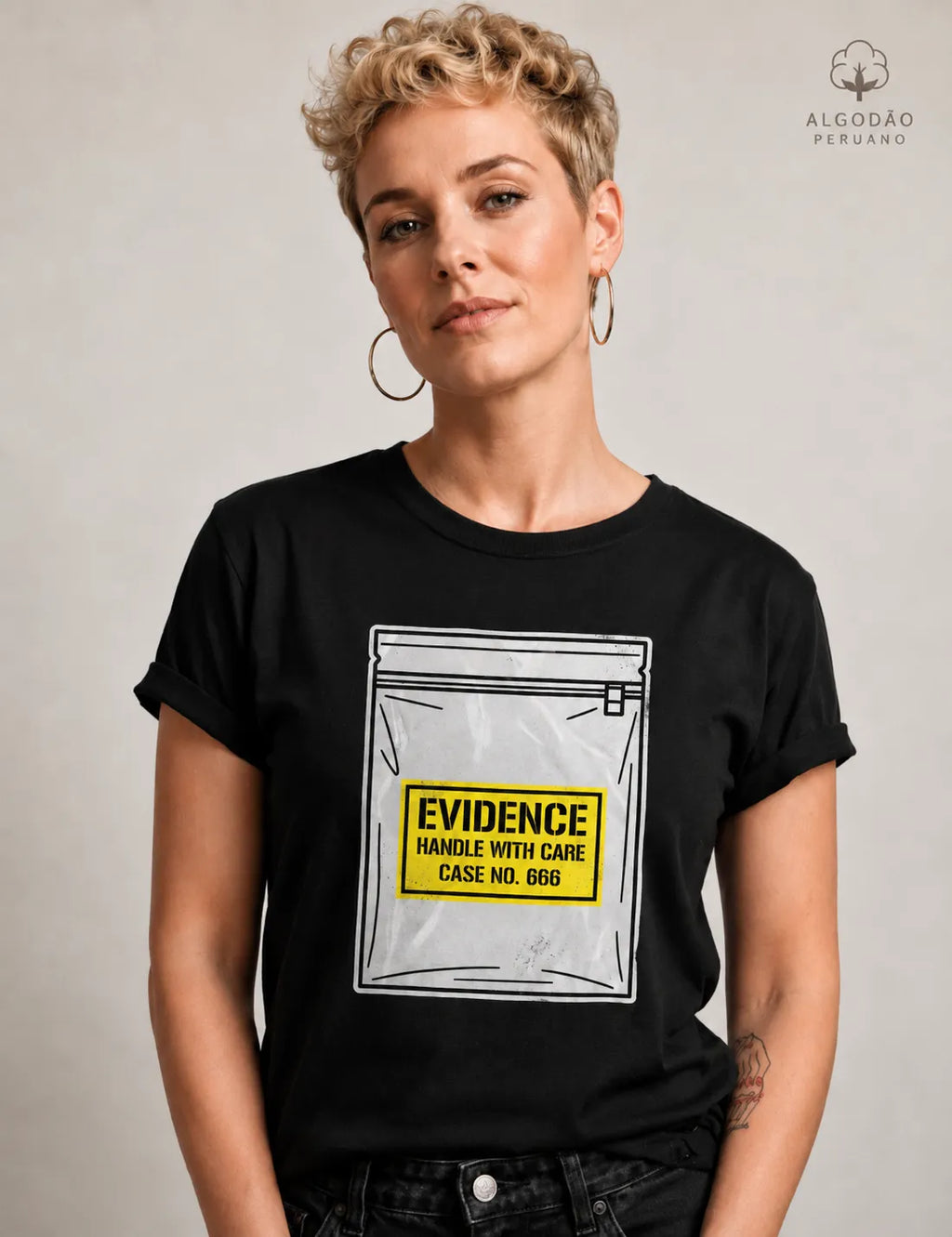 Camiseta Algodão Peruano True Crime "Evidence Bag" | Caso Nº 666