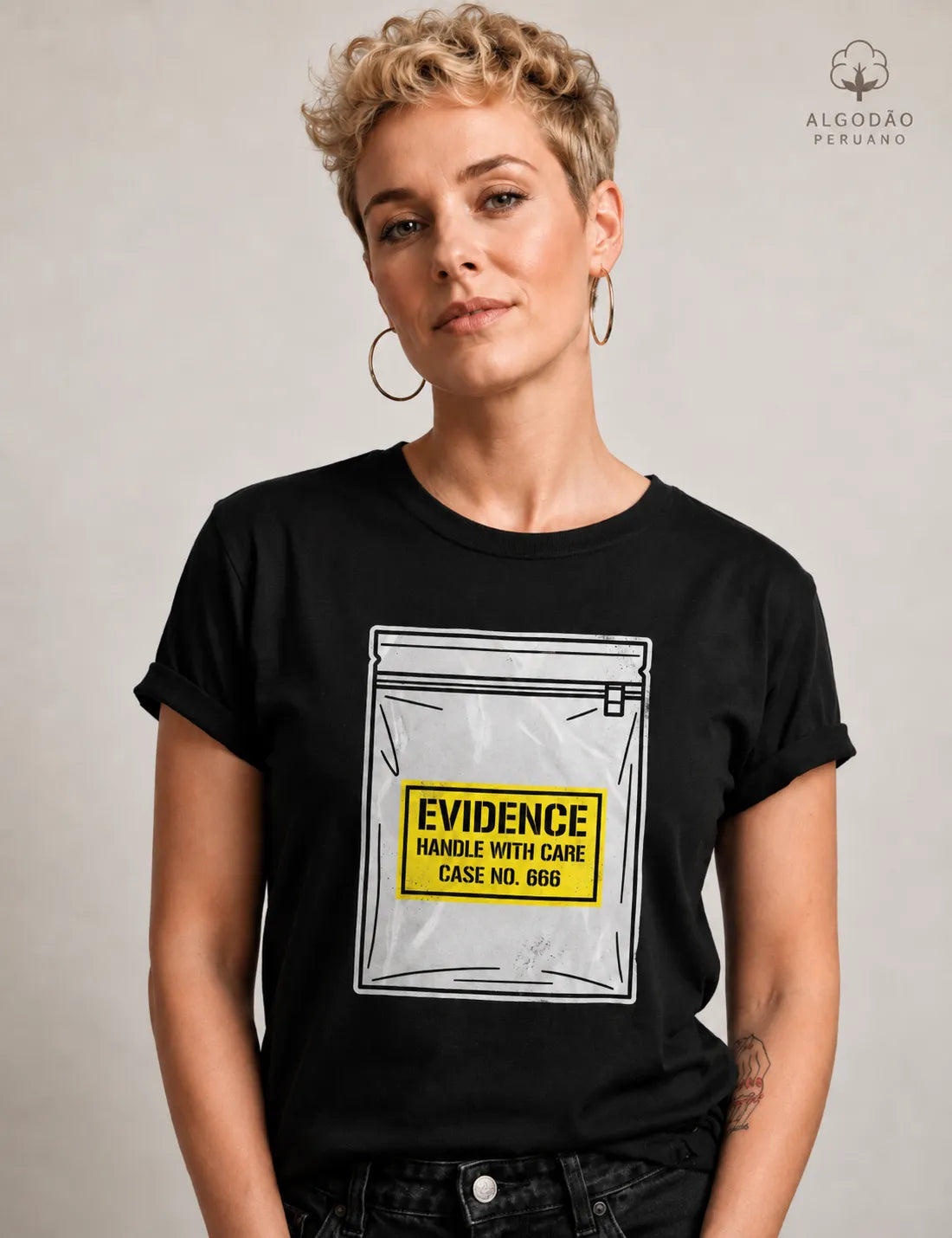 Camiseta Algodão Peruano True Crime "Evidence Bag" | Caso Nº 666
