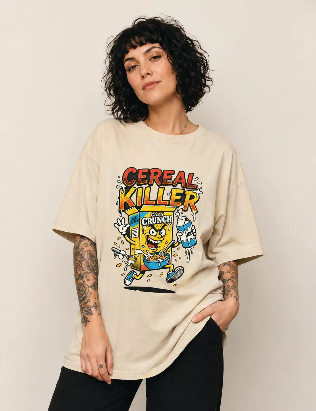 Camiseta Oversized Cereal Killer: Trocadilho de Cereal - Pop Art HQ
