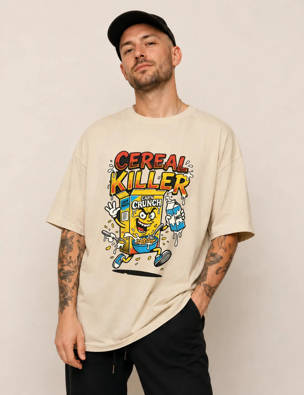 Camiseta Oversized Cereal Killer: Trocadilho de Cereal - Pop Art HQ
