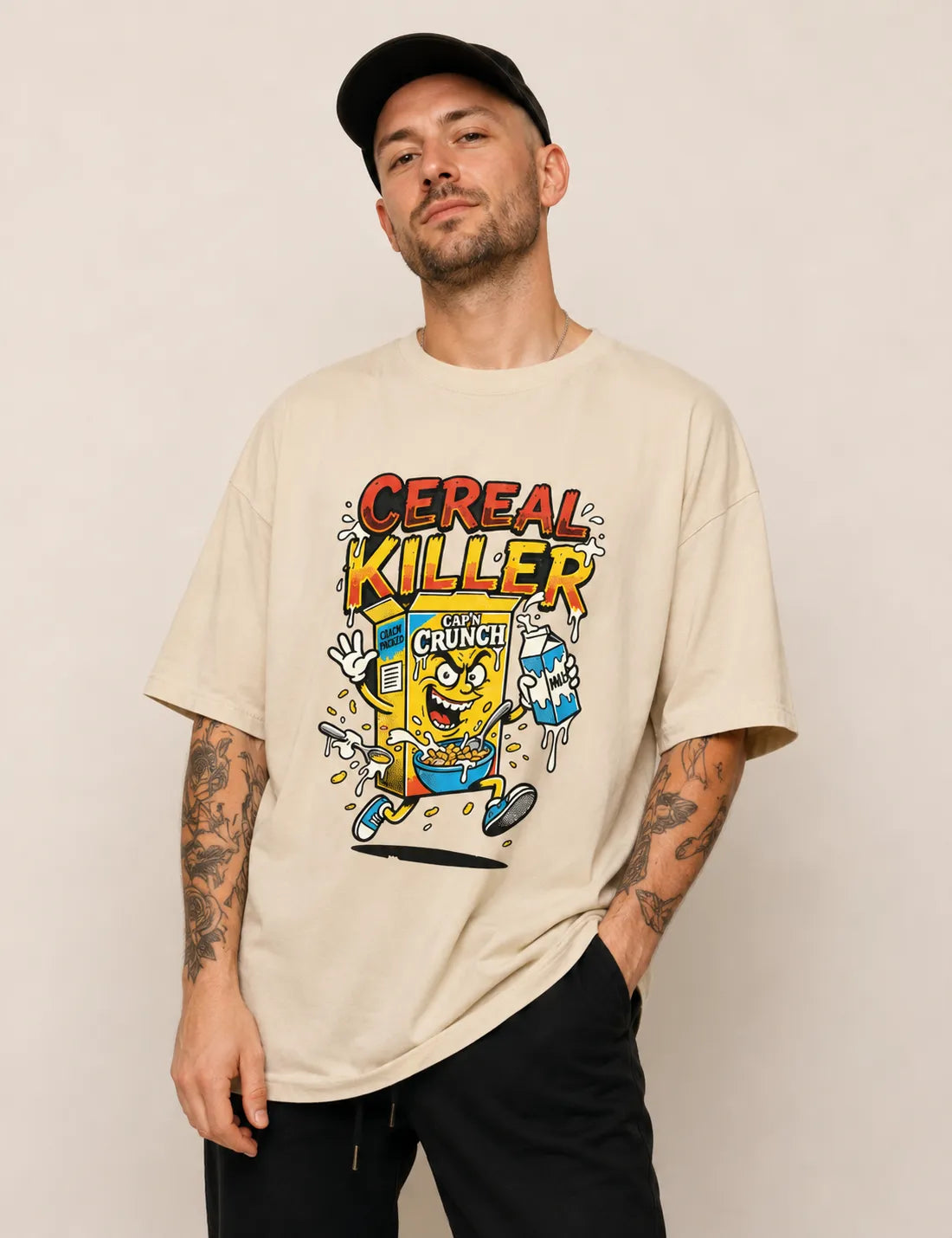 Camiseta Oversized Cereal Killer: Trocadilho de Cereal - Pop Art HQ