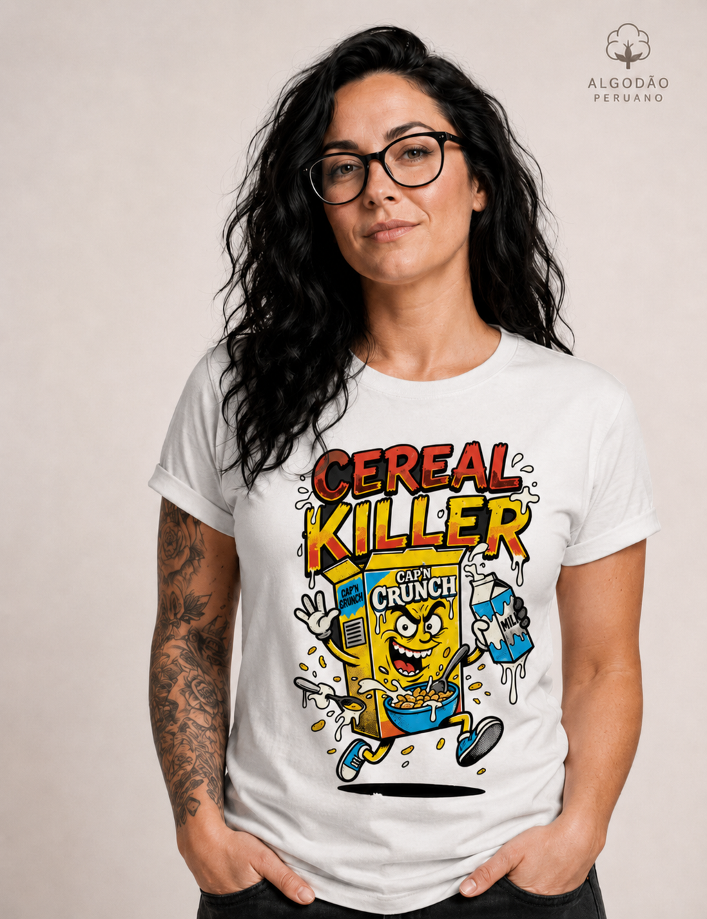 Camiseta Algodão Peruano Cereal Killer: Trocadilho de Cereal - Pop Art HQ