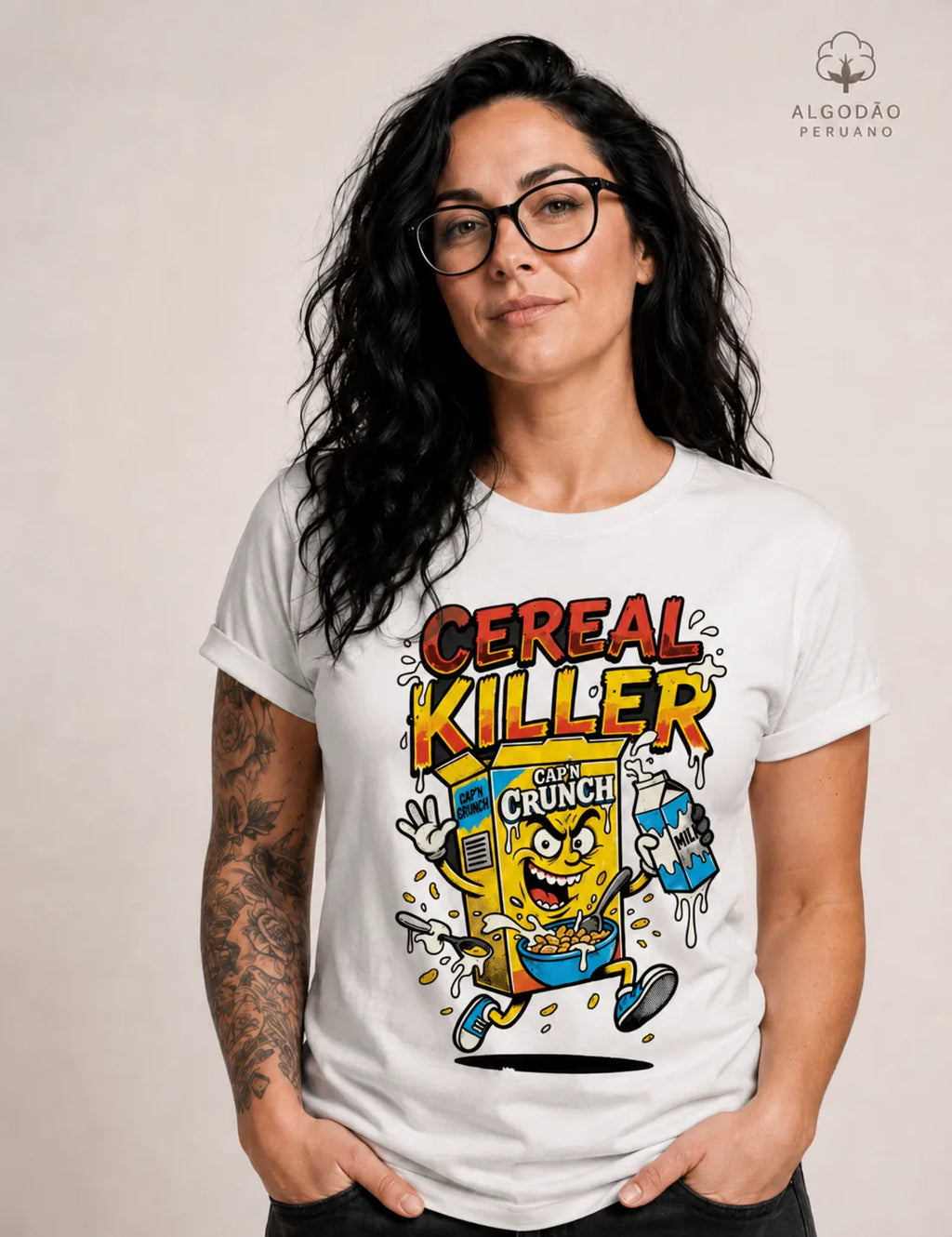 Camiseta Algodão Peruano Cereal Killer: Trocadilho de Cereal - Pop Art HQ