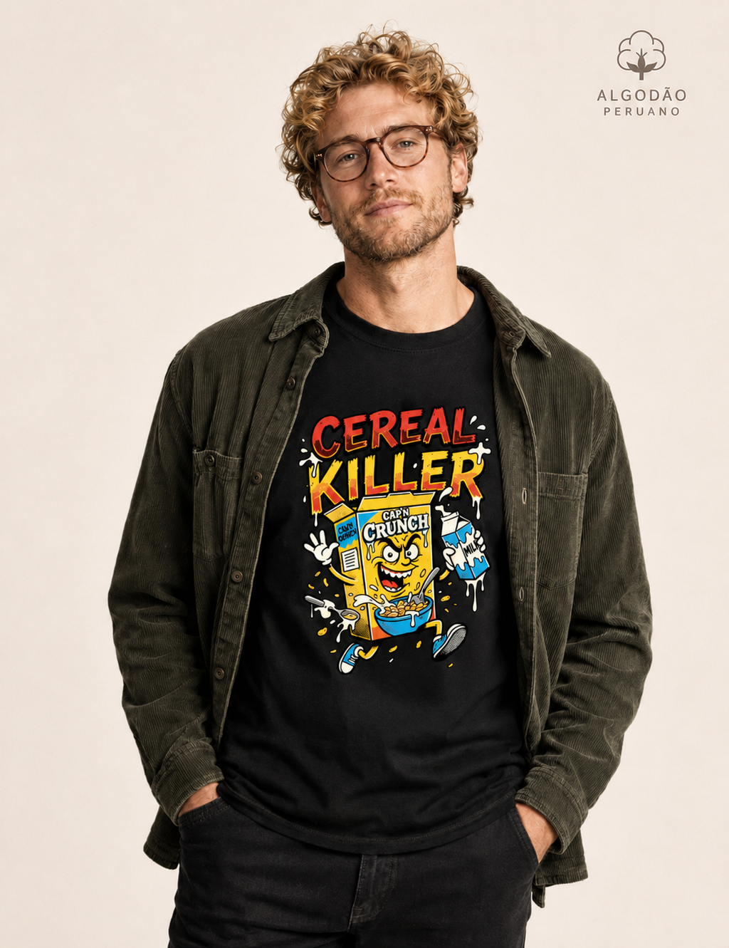 Camiseta Algodão Peruano Cereal Killer: Trocadilho de Cereal - Pop Art HQ