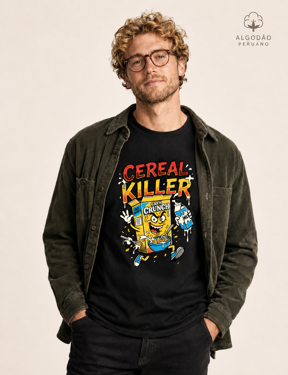 Camiseta Algodão Peruano Cereal Killer: Trocadilho de Cereal - Pop Art HQ
