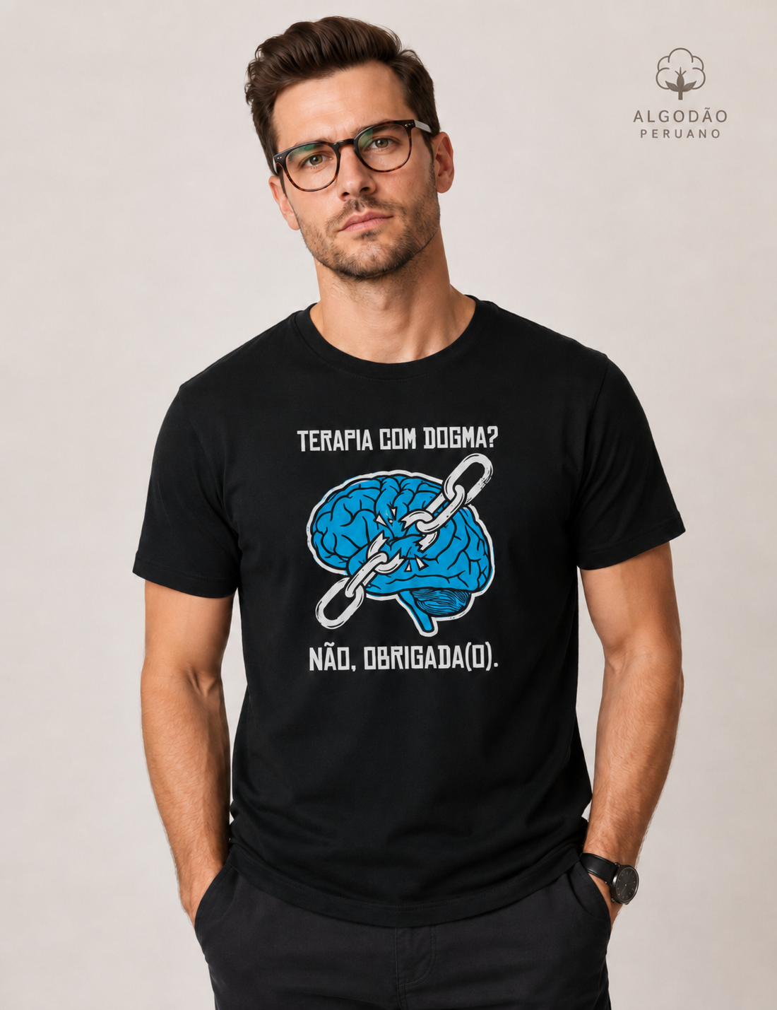 Camiseta Algodão Peruano "Terapia com Dogma? Não, Obrigada(o)" | Ética e Profissionalismo