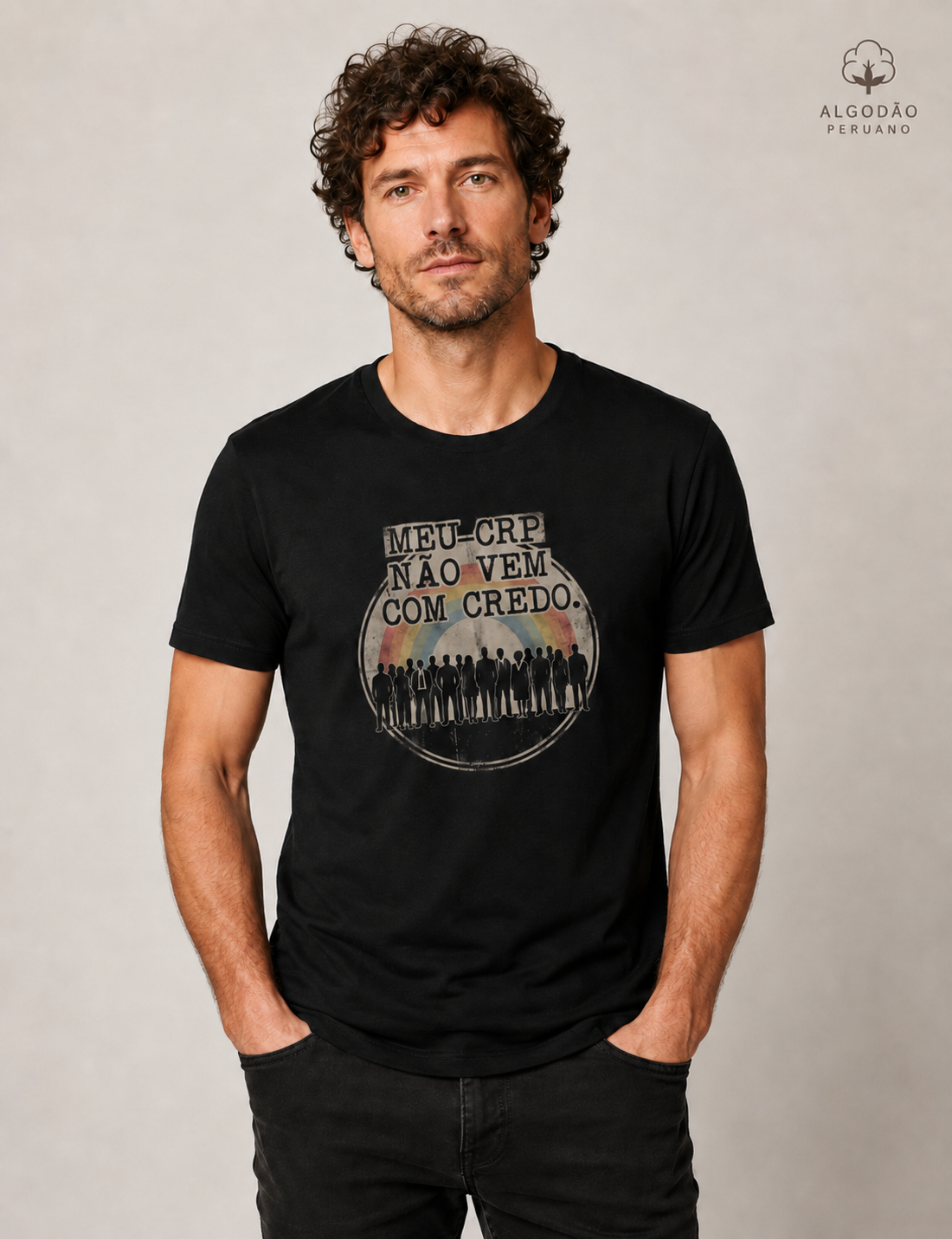 Camiseta Algodão Peruano "Meu CRP Não Vem Com Credo" | Psicologia Laica, Ética e Diversidade
