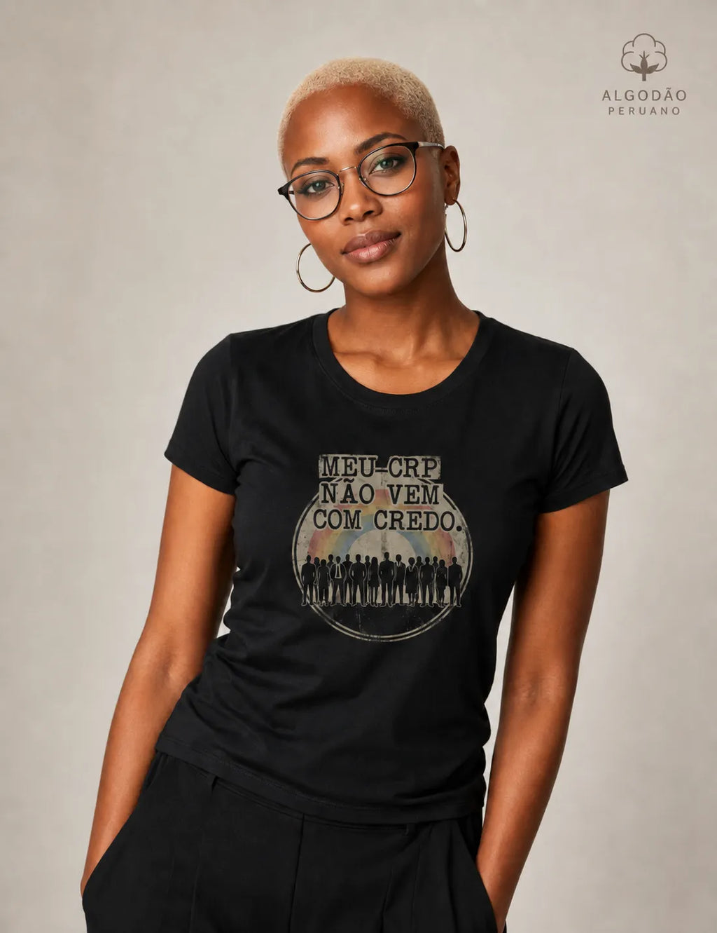 Camiseta Algodão Peruano "Meu CRP Não Vem Com Credo" | Psicologia Laica, Ética e Diversidade