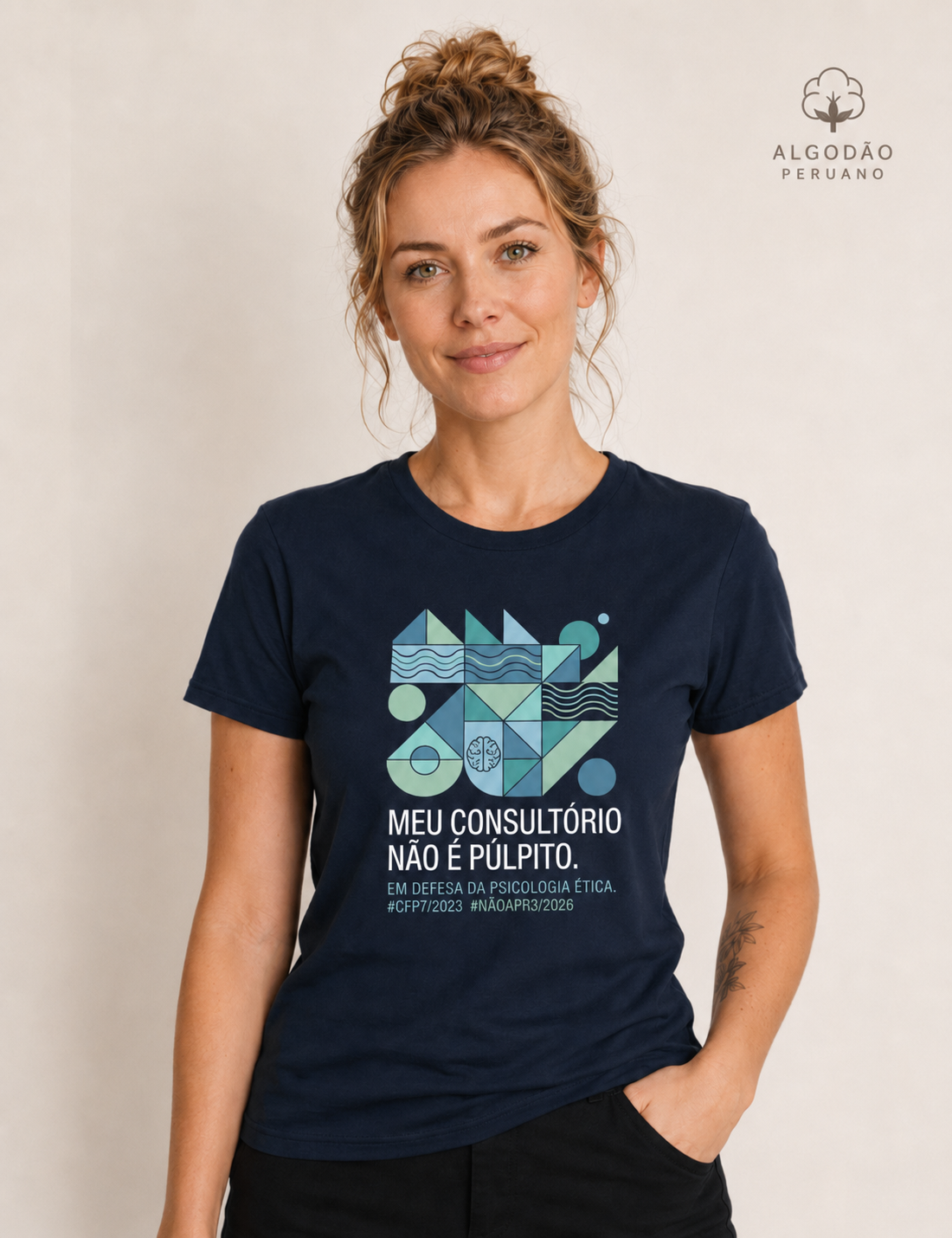 Camiseta Algodão Peruano "Meu Consultório Não É Púlpito" | Em Defesa da Psicologia Ética e Laica