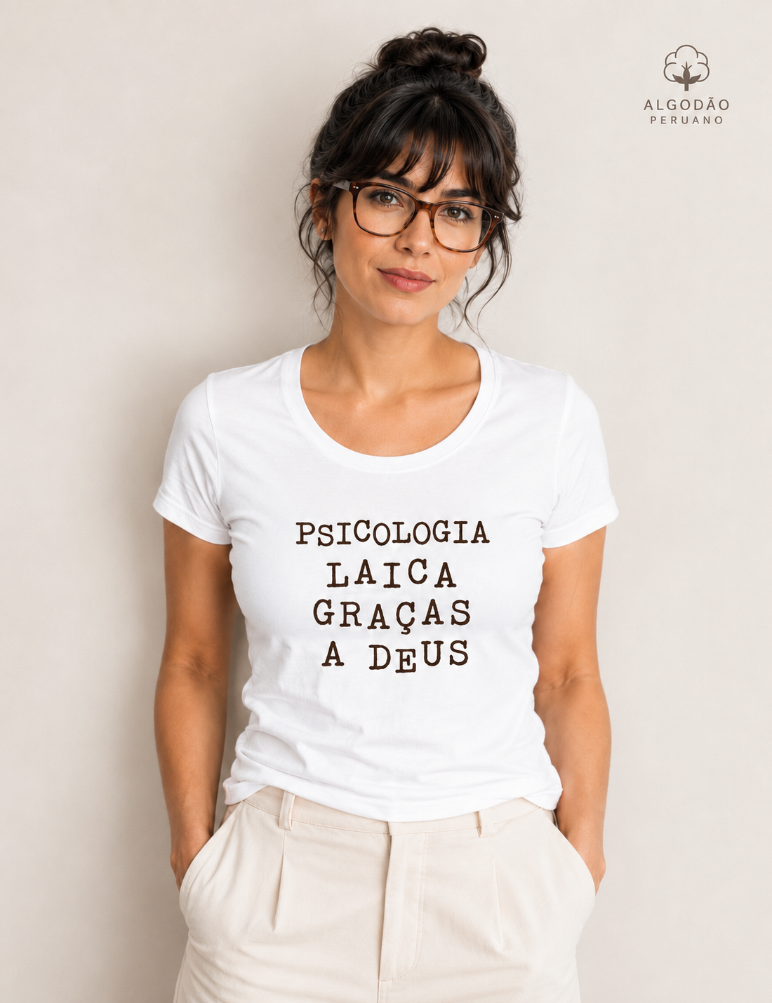 Camiseta Algodão Peruano "Psicologia Laica Graças a Deus" | Humor, Ironia e Ética Profissional