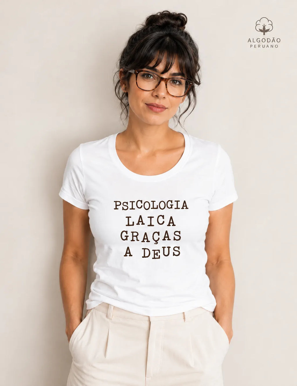 Camiseta Algodão Peruano "Psicologia Laica Graças a Deus" | Humor, Ironia e Ética Profissional