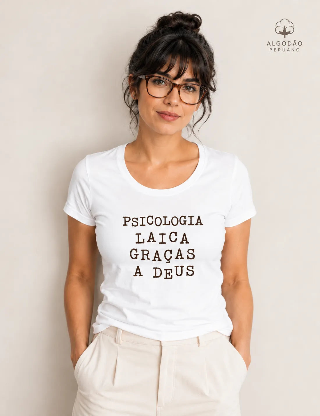 Camiseta Algodão Peruano "Psicologia Laica Graças a Deus" | Humor, Ironia e Ética Profissional